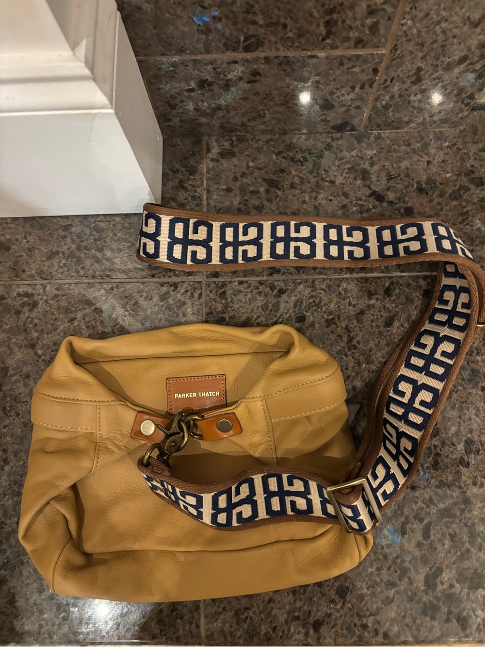 Parker Thatch Leather Shoulder Bag with Patterned Strap